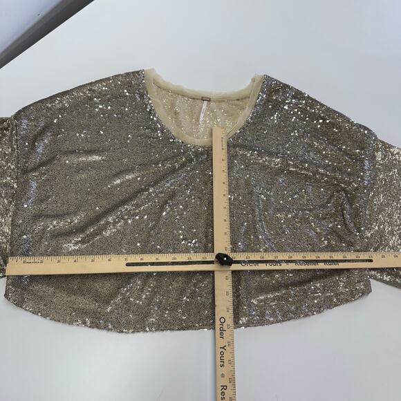 Free People Top Womens‎ Small Gold Champage Dreams Sequin Blouse Glam - Picture 9 of 10